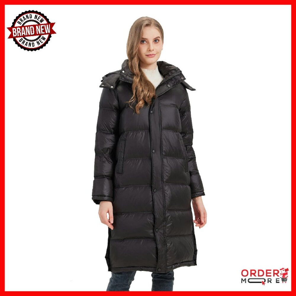 Long Down Jacket Winter Puffer Coat Detachable Hood Ultra-Warm